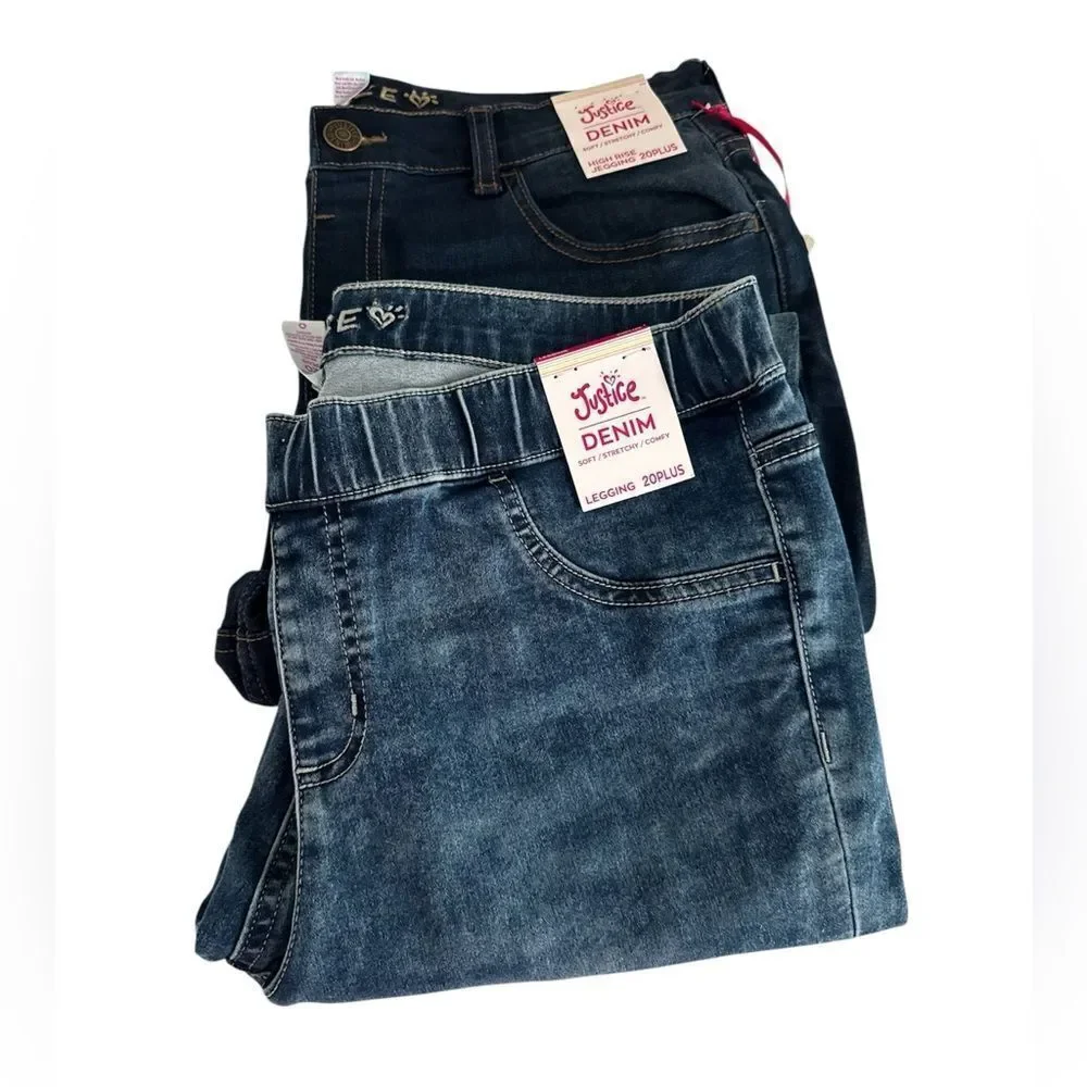 Justice Dark and Light Blue Denim Leggings NWT